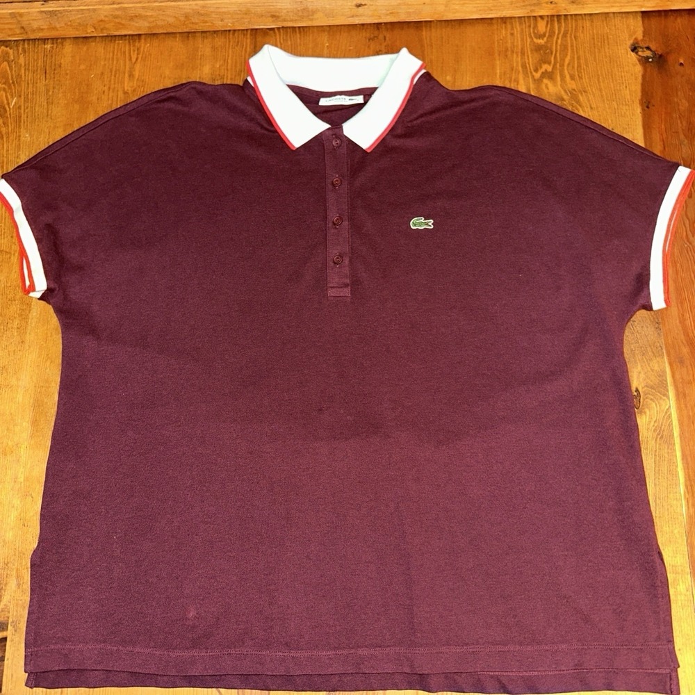 Lacoste Womens Loose Fit Pique Polo Shirt Short Sleeve Medium PF0742
